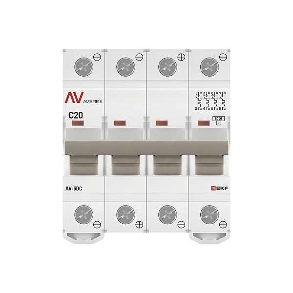 Выключатель автоматический AV-6 DC 4P 20A (C) 6kA EKF AVERES