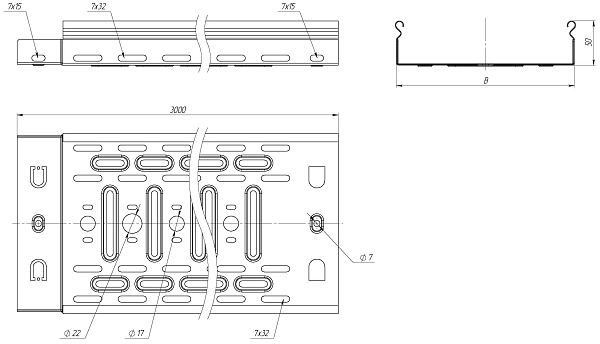 Лоток перфорированный 50x150x3000-0,55 мм EKF