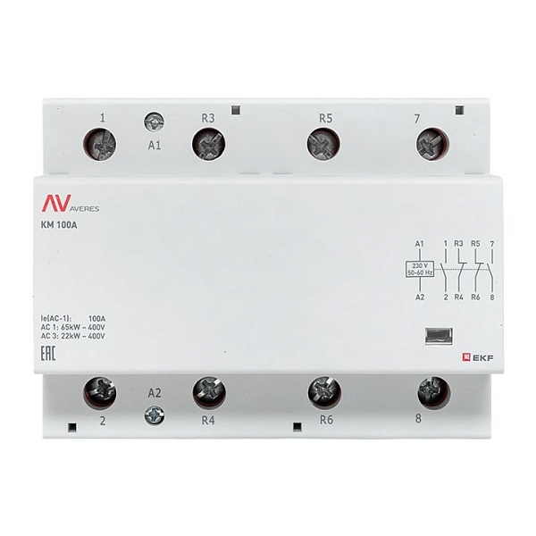 Контактор модульный КМ 100А 2NO+2NC 230В АС (6 мод.) AVERES EKF
