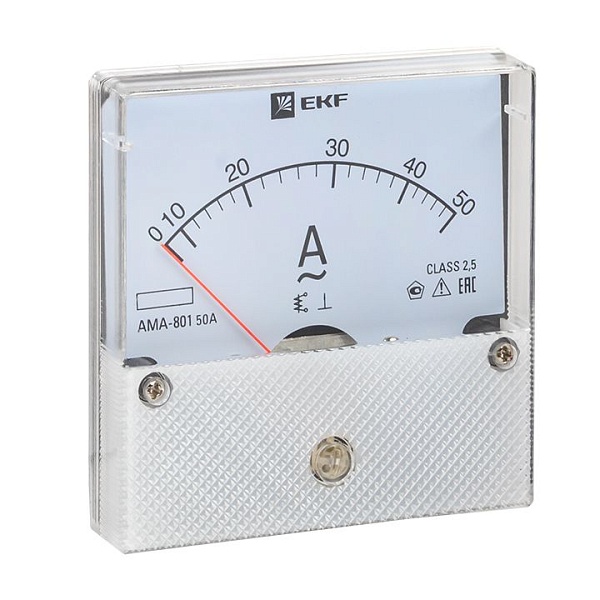 Амперметр AMA-801 аналоговый на панель (80x80) круглый вырез 50А прямое подкл. EKF 