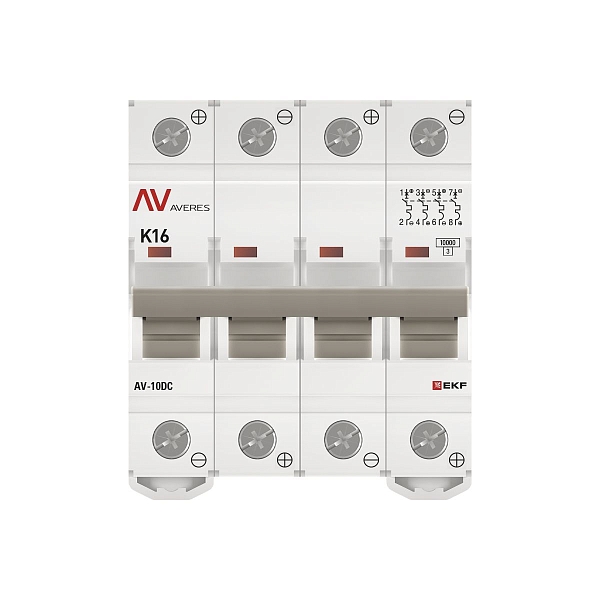 Выключатель автоматический AV-10 DC 4P 16A (K) 10kA EKF AVERES