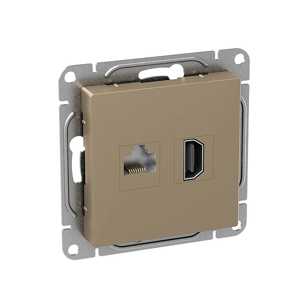Механизм розетки HDMI+RJ45 (cat5), шампань Эпика EKF
