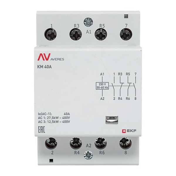 Контактор модульный КМ 40А 2NO+2NC 230В АС (3 мод.) AVERES EKF