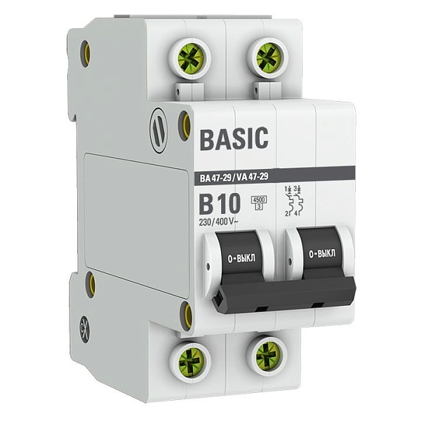 Автоматический выключатель ВА 47-29 2P 10А (B) 4,5кА BASIC