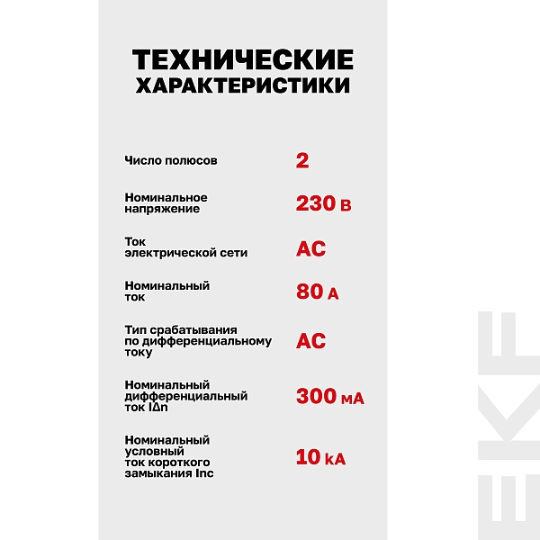 Выключатель дифференциального тока DV 2P 80А 300мА тип AC электромеханичекий 10kA AVERES EKF