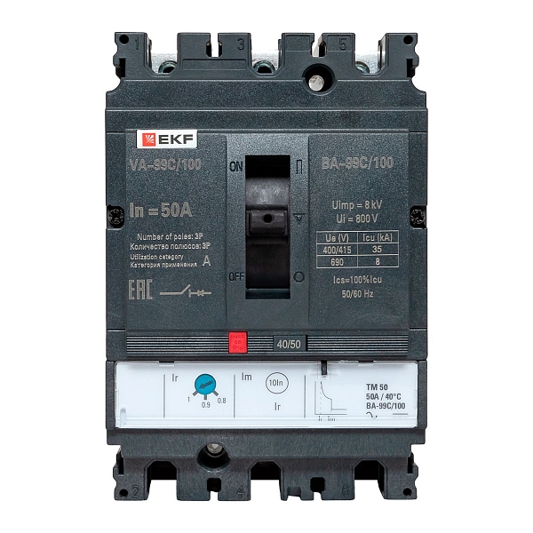 Выключатель автоматический в литом корпусе ВА-99C 100/50А 3P 35кА с термомагнитным расцепителем EKF