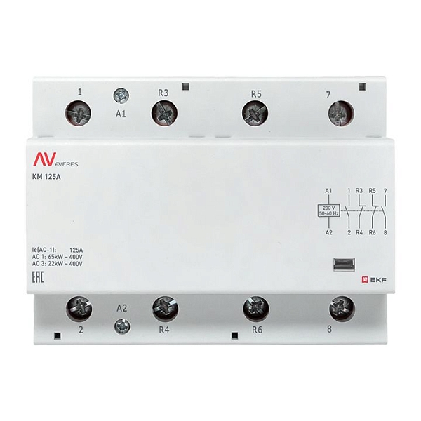 Контактор модульный КМ 125А 2NO+2NC 230В АС (6 мод.) AVERES EKF
