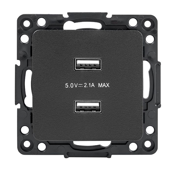 Стокгольм Механизм Розетки USB 2-местной 2,1А винтовые клеммы черный EKF