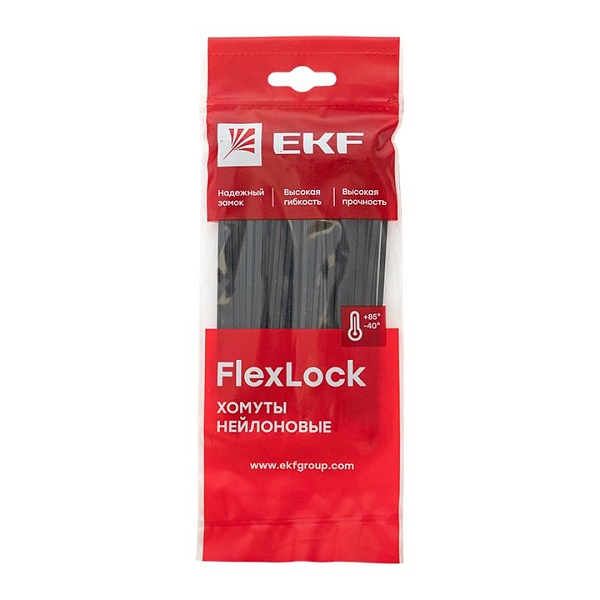 Хомут P6.6 стандартный (ч), 3.6x140 (100шт) FlexLock EKF