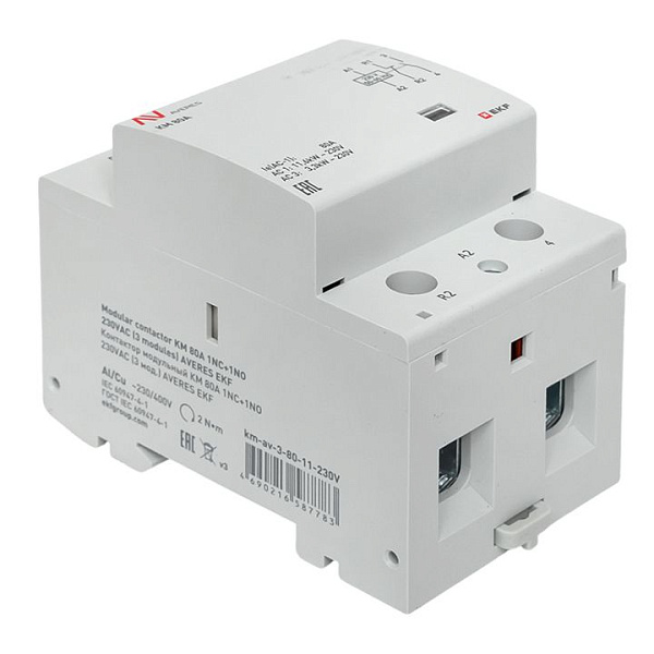 Контактор модульный КМ 80А 1NO+1NC 230В АС (3 мод.) AVERES EKF