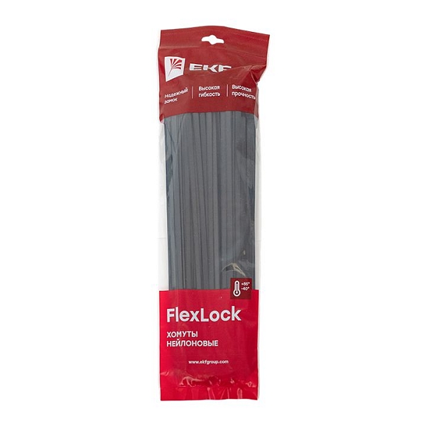 Хомут P6.6 стандартный (ч), 7.6x350 (100шт) FlexLock EKF