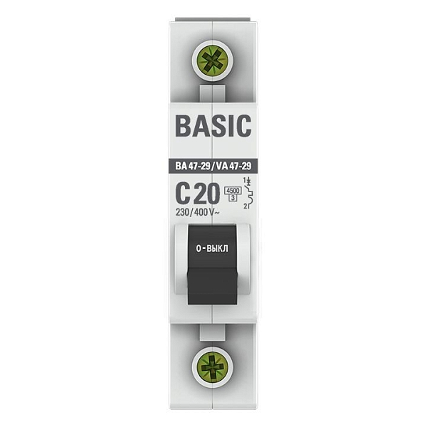 Автоматический выключатель ВА 47-29 1P 20А (C) 4,5кА BASIC
