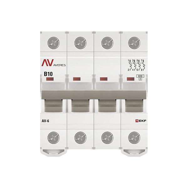 Выключатель автоматический AV-6 4P 10A (B) 6kA EKF AVERES