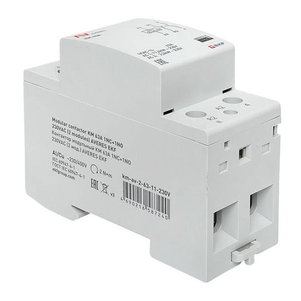 Контактор модульный КМ 63А 1NO+1NC 230В АС (2 мод.) AVERES EKF