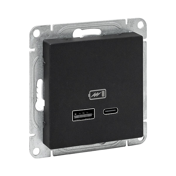 Механизм розетки USB-A+С, чёрный Эпика EKF