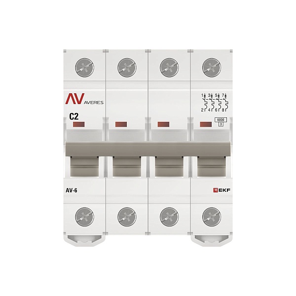 Выключатель автоматический AV-6 4P 2A (C) 6kA EKF AVERES