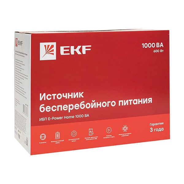 Источник Бесперебойного Питания Линейно-интерактивный E-Power Home 1000 ВА 600Вт,8хSchuko,USB,RJ45