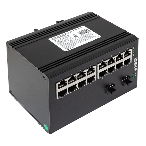 Промышленный неуправляемый коммутатор U-2GX/SFP-16GT, 2 порта 1000Base-X SFP, 16 портов 10/100/1000Base-T(X) RJ45, монтаж на динрейку TSX EKF