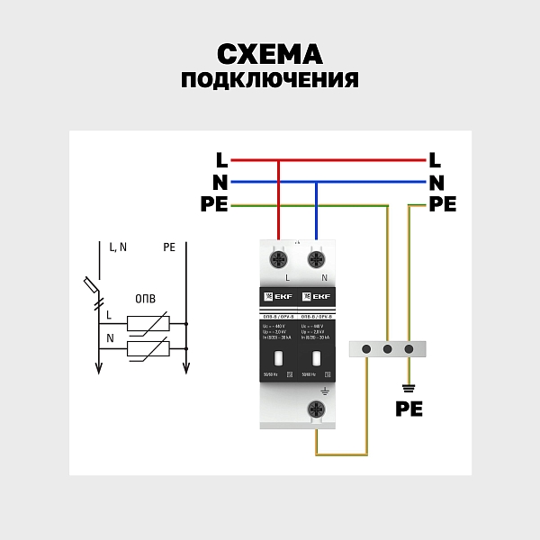 Ограничитель импульсных напряжений ОПВ-D/2P In 5кА 275В с сигн. EKF