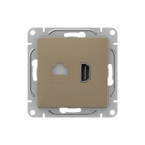 Механизм розетки HDMI+RJ45 (cat5), шампань Эпика EKF