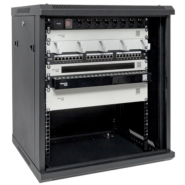 Шкаф настенный 19" TERACOM PRO 12U 600x450 мм дверь стеклянная с замком-ручкой чёрный