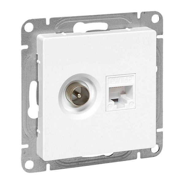 Механизм розетки TV+RJ45 (cat5), белый Эпика EKF