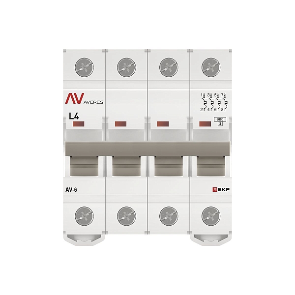 Выключатель автоматический AV-6 4P 4A (L) 6kA EKF AVERES