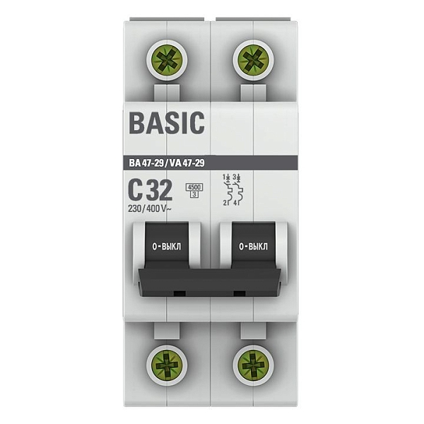 Автоматический выключатель ВА 47-29 2P 32А (C) 4,5кА BASIC