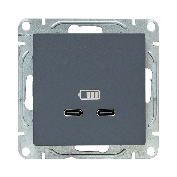 Механизм розетки USB-C - 2шт, графит Эпика EKF