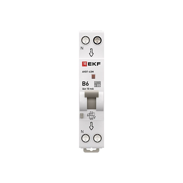 Автоматический выключатель дифференциального тока АВДТ-63М 1P+N 18мм 6А характеристика B 10мА тип A электронный 6кА PROXIMA EKF
