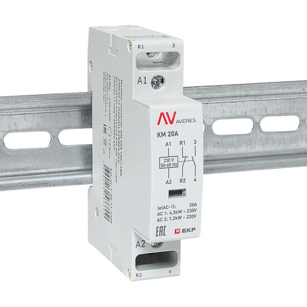 Контактор модульный КМ 20А 1NO+1NC 230В АС (1 мод.) AVERES EKF