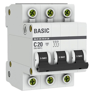 Автоматический выключатель ВА 47-29 3P 20А (C) 4,5кА BASIC