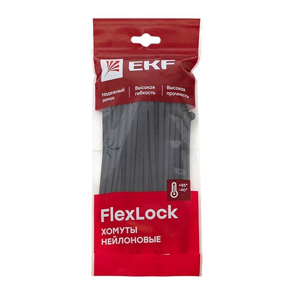 Хомут P6.6 стандартный (ч), 7.6x200 (100шт) FlexLock EKF