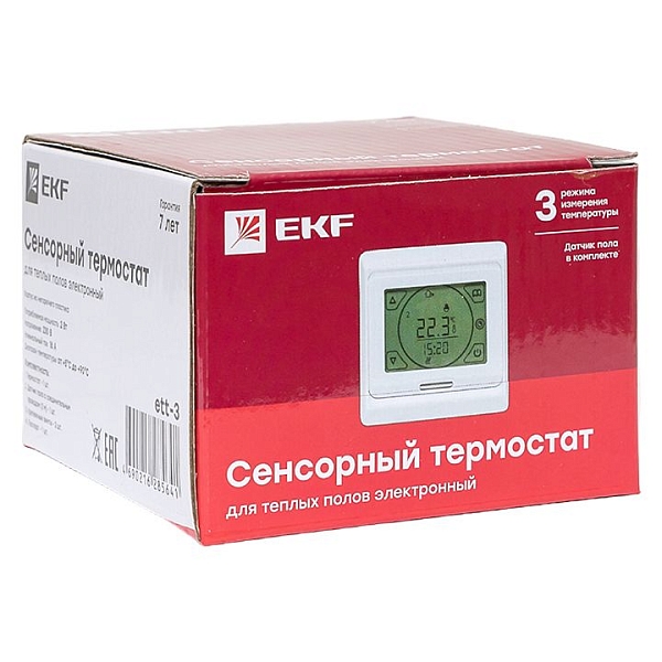 Сенсорный термостат для теплых полов электронный ett-3 белый 16А 230В EKF