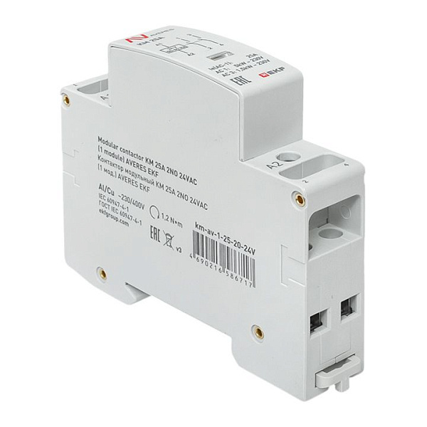 Контактор модульный КМ 25А 2NO 24В АС (1 мод.) AVERES EKF