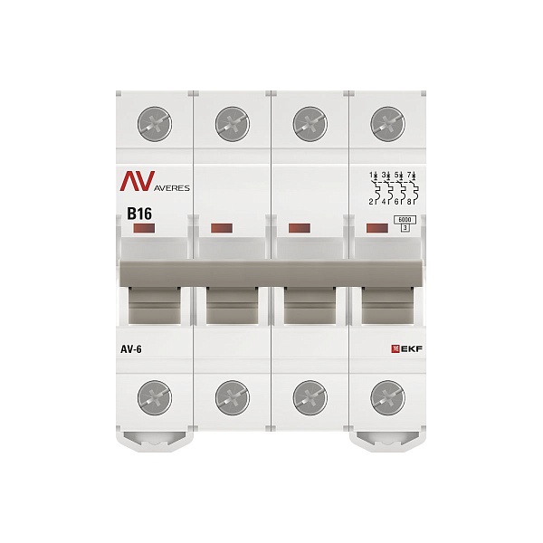 Выключатель автоматический AV-6 4P 16A (B) 6kA EKF AVERES