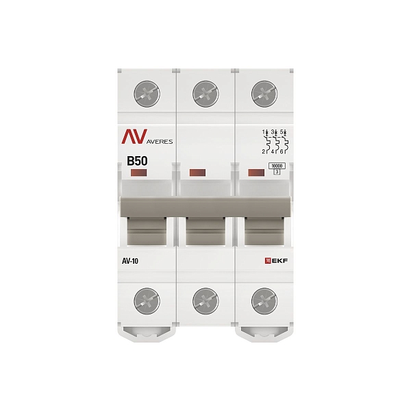 Выключатель автоматический AV-10 3P 50A (B) 10kA EKF AVERES