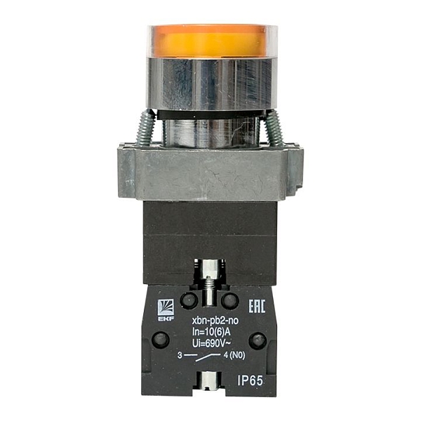 Кнопка BA51 с подсветкой 230В желтая NO IP65 EKF PROxima