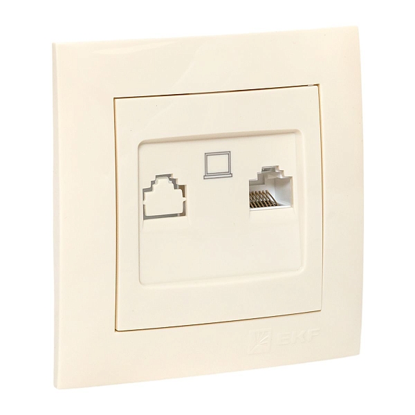 Валенсия розетка компьютерная RJ-45 1-местная кремовая EKF