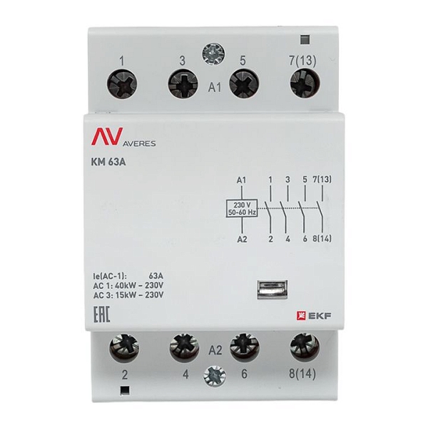 Контактор модульный КМ 63А 4NO 230В АС (3 мод.) AVERES EKF