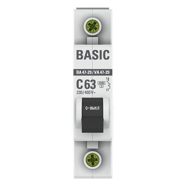 Автоматический выключатель ВА 47-29 1P 63А (C) 4,5кА BASIC