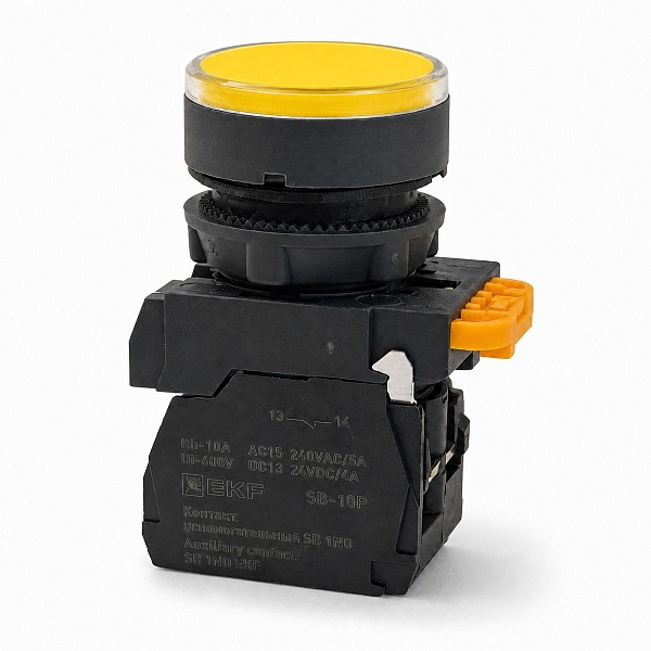 Кнопка SB-27 плоская без фиксации c подсветкой 220V AC 1NO желтая IP65 EKF