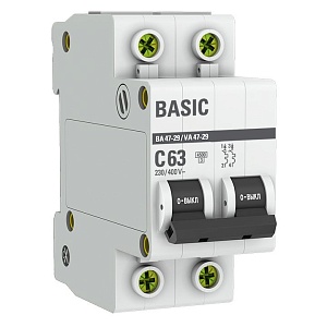 Автоматический выключатель ВА 47-29 2P 63А (C) 4,5кА BASIC
