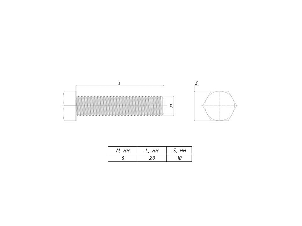 Болт шестигранный М6x20 DIN 933 EKF