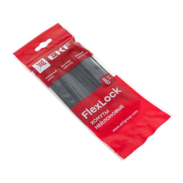 Хомут P6.6 стандартный (ч), 3.6x140 (100шт) FlexLock EKF