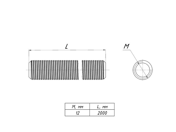 Шпилька резьбовая М12x2000 DIN 975 EKF
