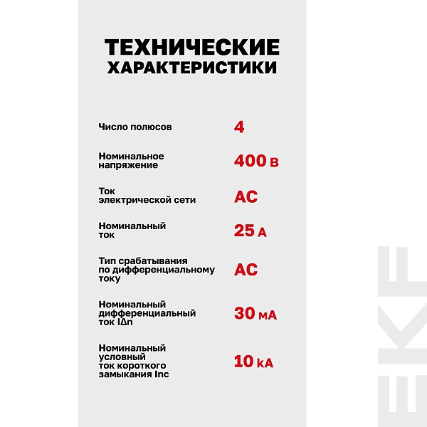 Выключатель дифференциального тока DV 4P 25А 30мА тип AC электромеханичекий 10kA AVERES EKF