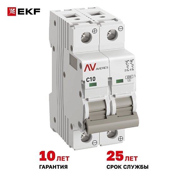 Выключатель автоматический AV-6 DC 2P 10A (C) 6kA EKF AVERES