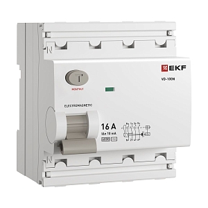 Выключатель дифференциального тока ВД-100N 4P 16А 10мА AC эл-мех 6кА PROXIMA EKF