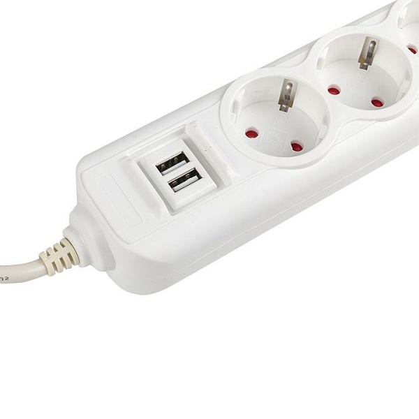 Удлинитель "Эксперт" 4 гнезда 2 метра 16А/3,5кВт с 2 USB 2,1А ПВС 3x1 EKF PROxima